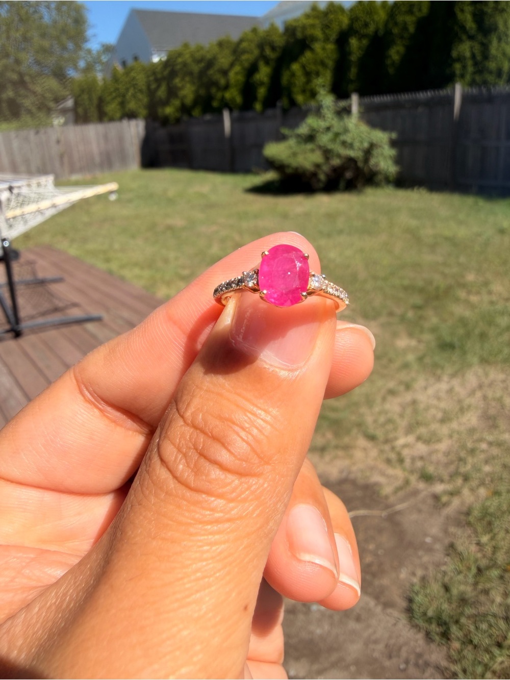 14k Yellow Gold Ruby & Diamond Ring Size 6.